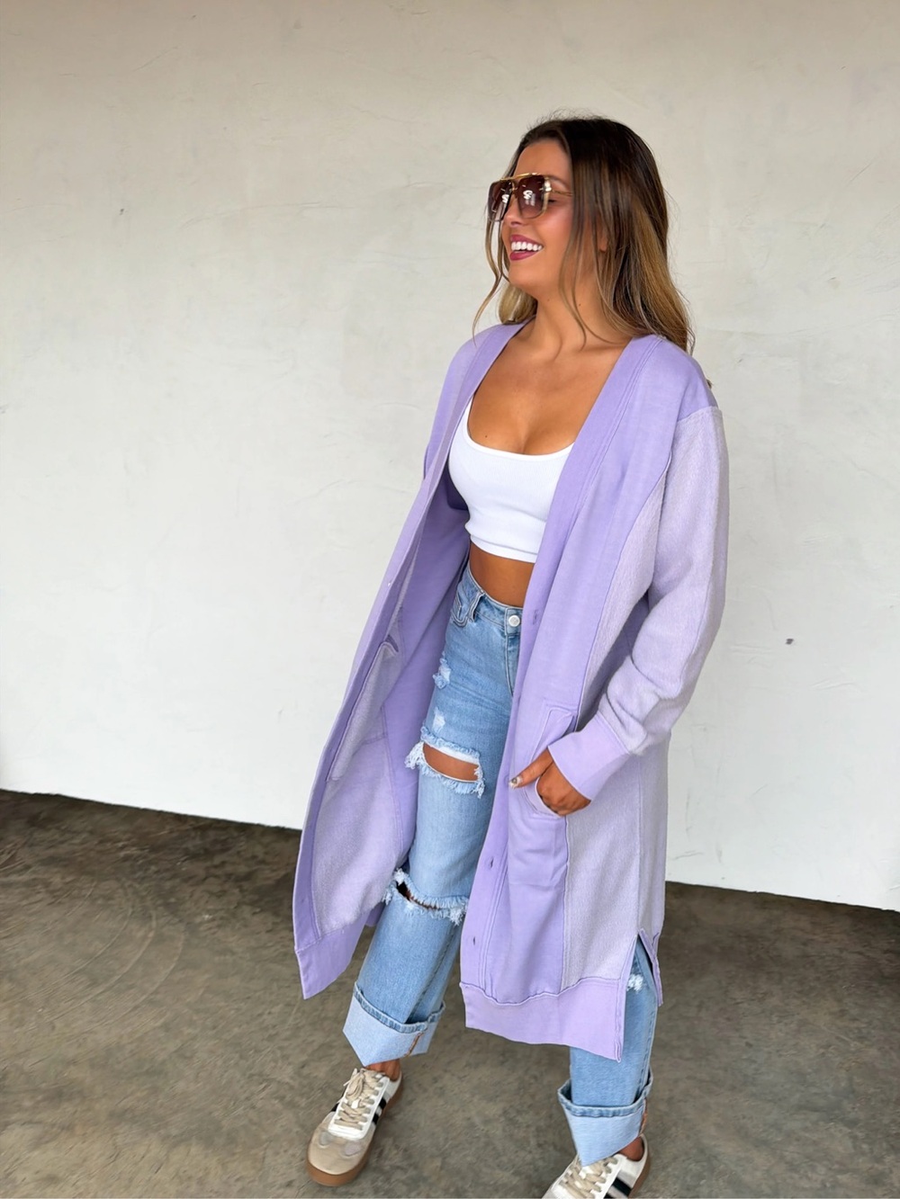 SS72- Open-Front BUTTON UP Long Cardigan Jacket - Picture 4 of 9